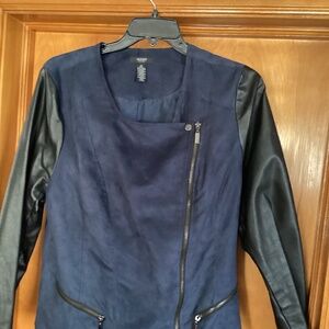Alfani Faux Suede and Leather Blue Moto Jacket Sz 2X